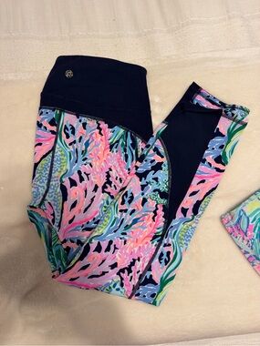 Lilly Pulitzer Navy Leggings with Pink, Blue & Green Coral Print